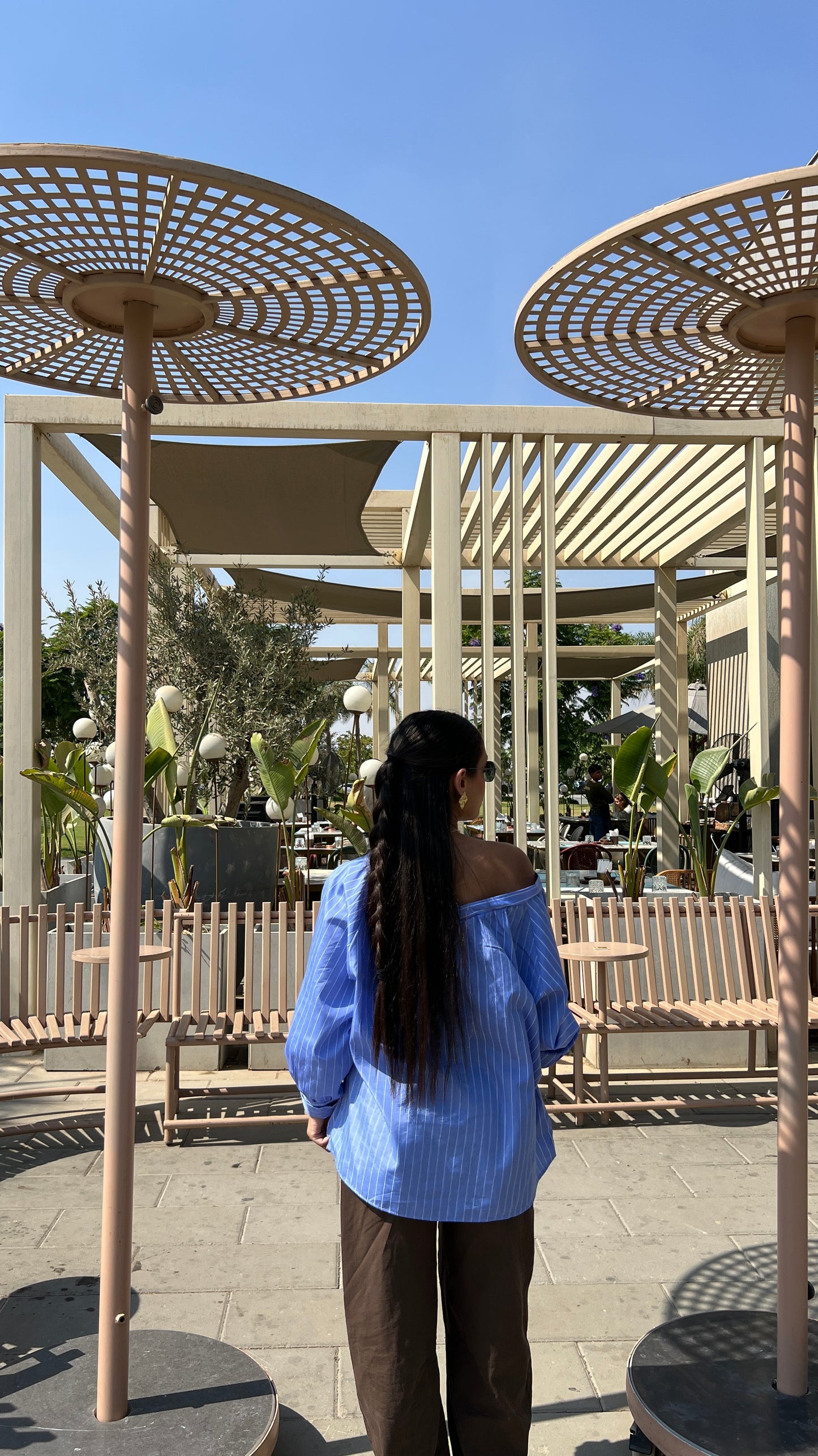 Blue Off-Shoulder Striped Blouse