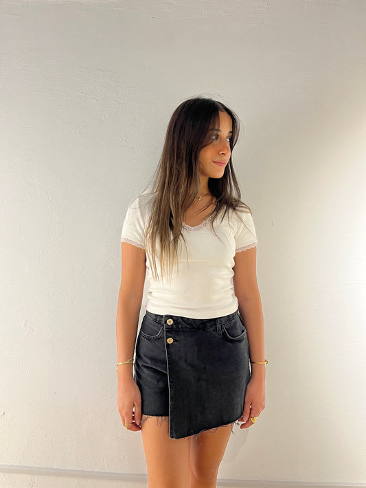 Black Denim Jupe Shorts