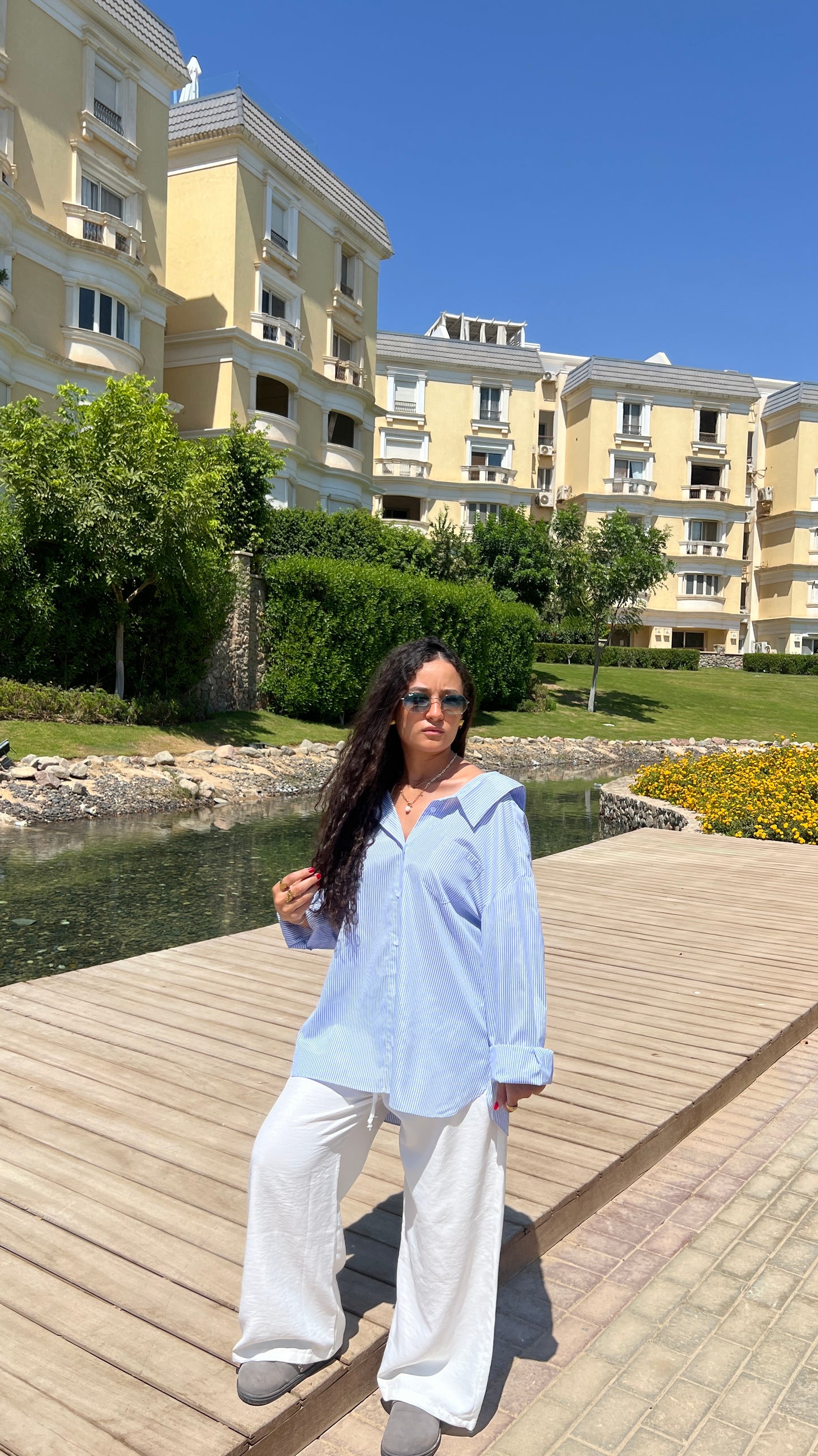 Oversized Striped Open-Back Shirt – Blue & White