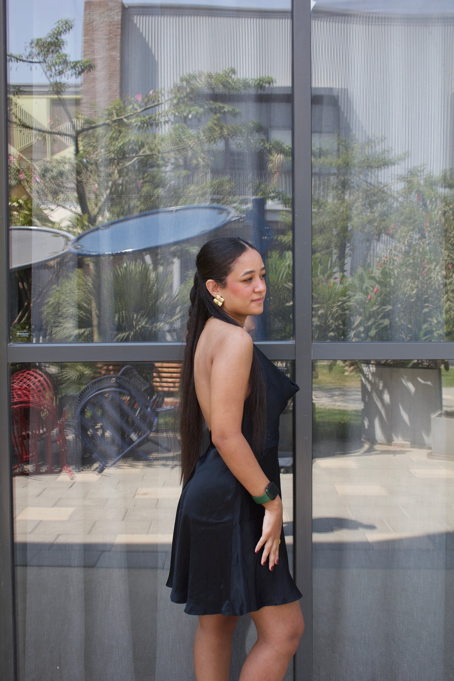 Black Satin Backless Mini Dress