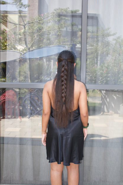 Black Satin Backless Mini Dress