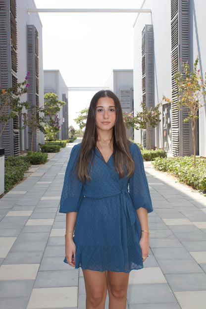 Blue Wrap Polka Dot Dress