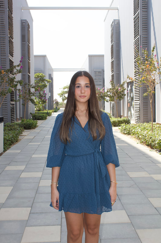 Blue Wrap Polka Dot Dress