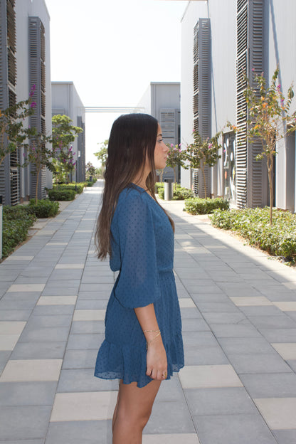 Blue Wrap Polka Dot Dress