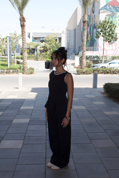Black Sleeveless Peplum Top