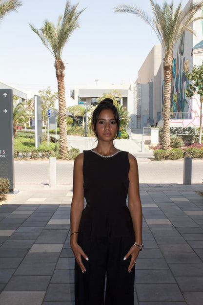 Black Sleeveless Peplum Top